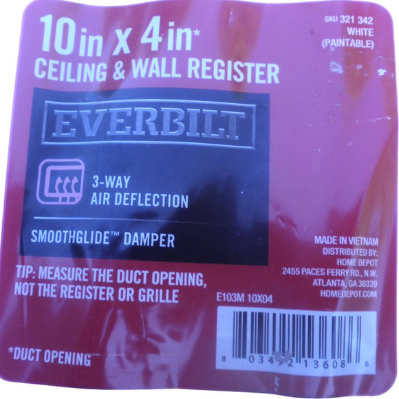 10" x 4" 3-Way Wall/Ceiling Register, White (OD 11.75"L x 5.75"H) - Picture 4 of 5